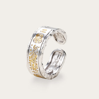 D-POW 925 Sterling Silver Two-Tone Open Ring – Adjustable Lucky Statement Ring | D-POW