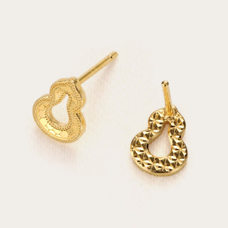 D-POW 9999 Fine Silver Gold-Tone Gourd Stud Earrings – Chinese Lucky Jewelry | D-POW