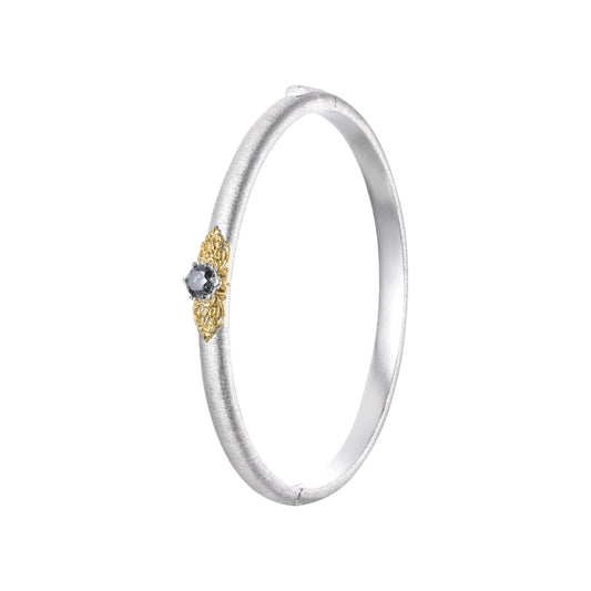 [Eternal Gleam] D-POW 925 Sterling Silver Moissanite Bangle with Haute Filigree Craftsmanship