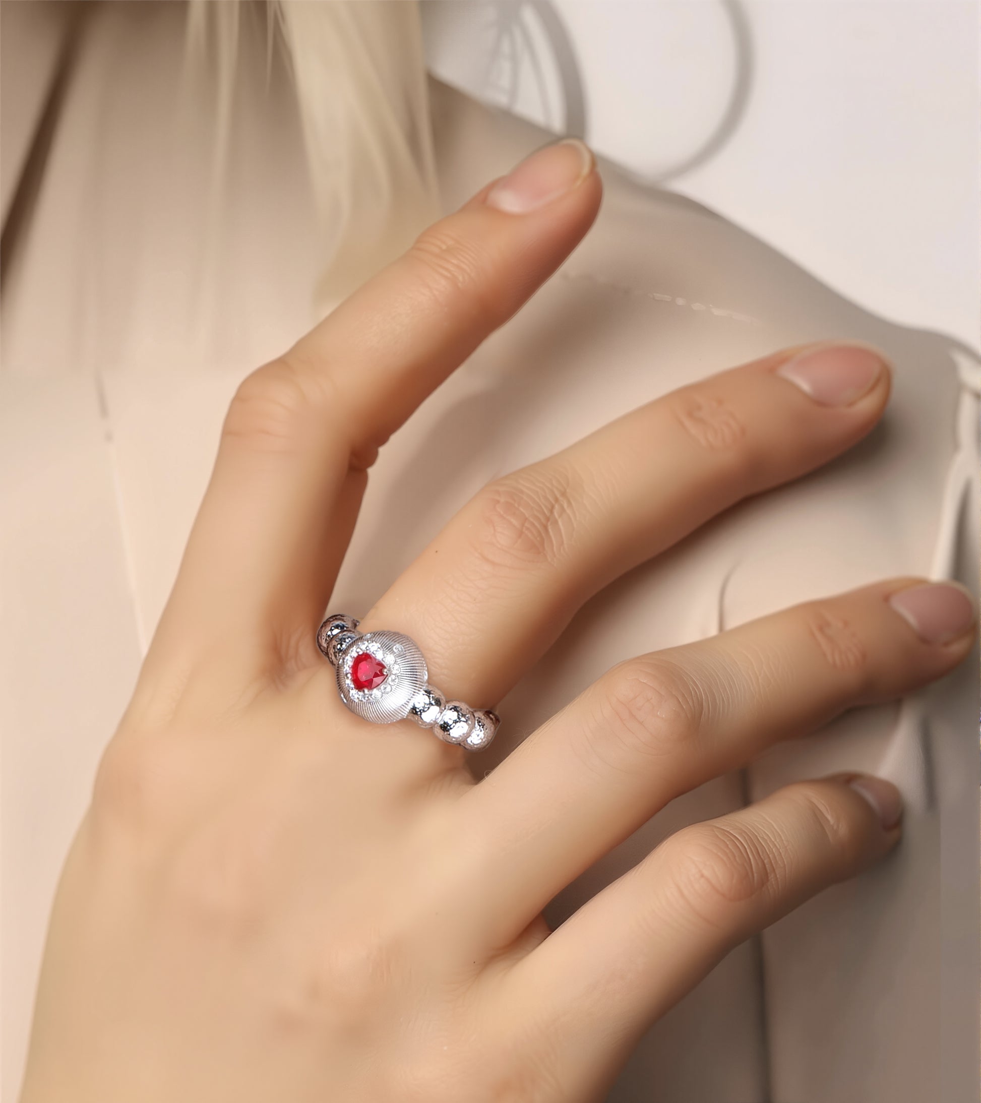 [Cosmic Amour] D-POW 925 Silver Adjustable Ring Inspired by the Blush of a Celestial Peach