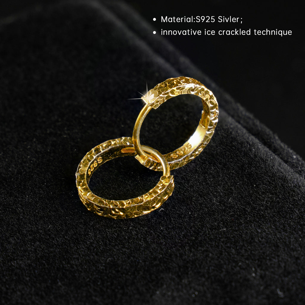 [Shatterlight Series] D-POW 925 Sterling Silver Crushed Ice Textured Hoop Earrings