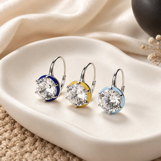 D-POW 925 Sterling Silver Round CZ Drop Earrings – Color Accent Design | D-POW