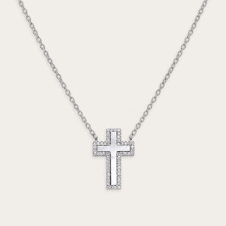 D-POW 925 Sterling Silver CZ Cross Pendant Necklace – 45cm | D-POW