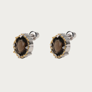 D-Pow 925 Sterling Silver Synthetic Gemstone Cabochon Stud Earrings - D-POW
