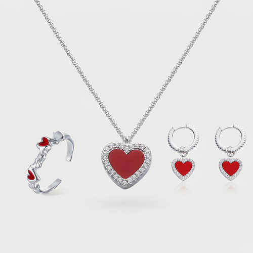 Cupid's Heart Jewelry Set – Necklace & Ring with Free Earrings