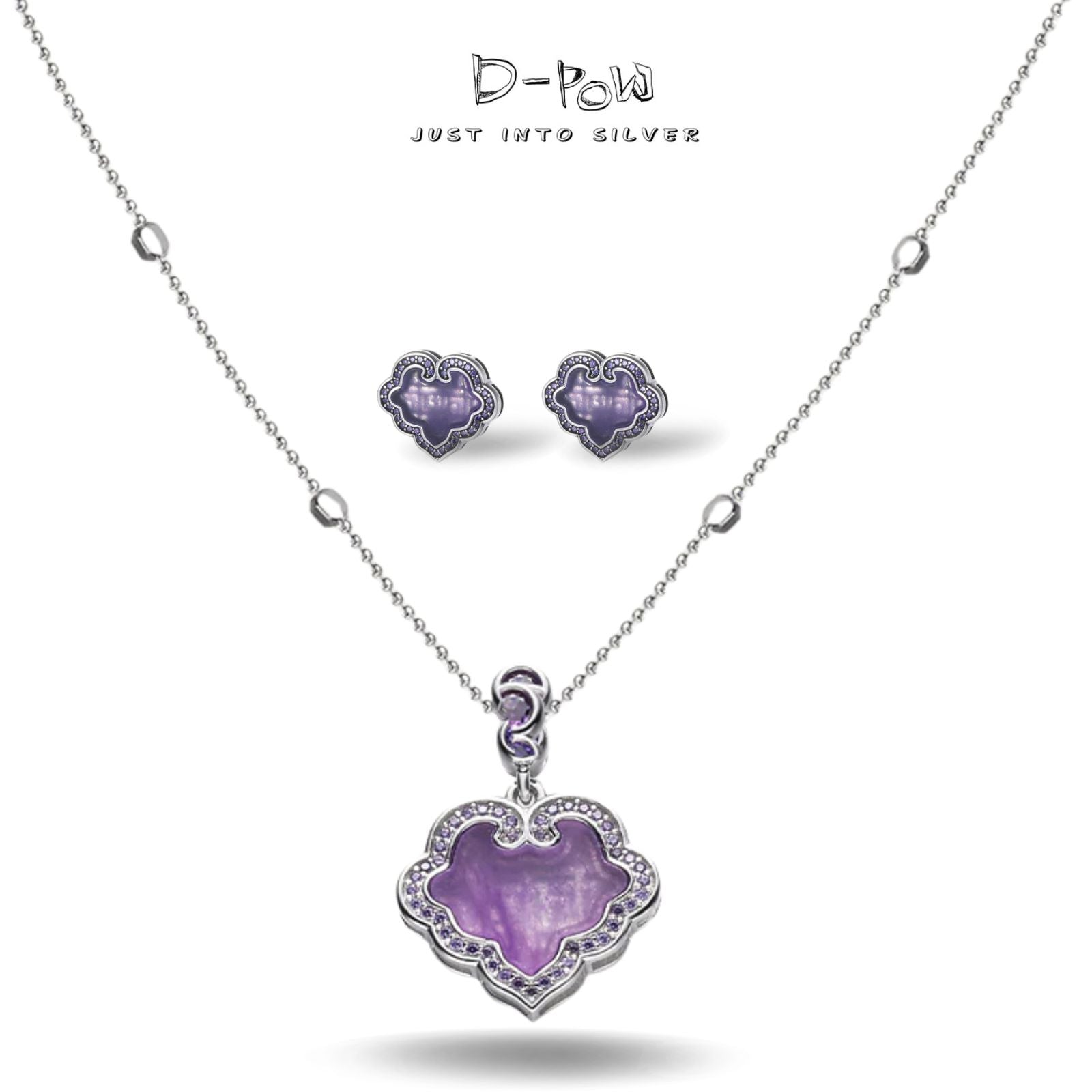 [Lustre Ruyi] D-pow Silver Jewelry Set – Necklace & Stud Earrings with Quartz Stones