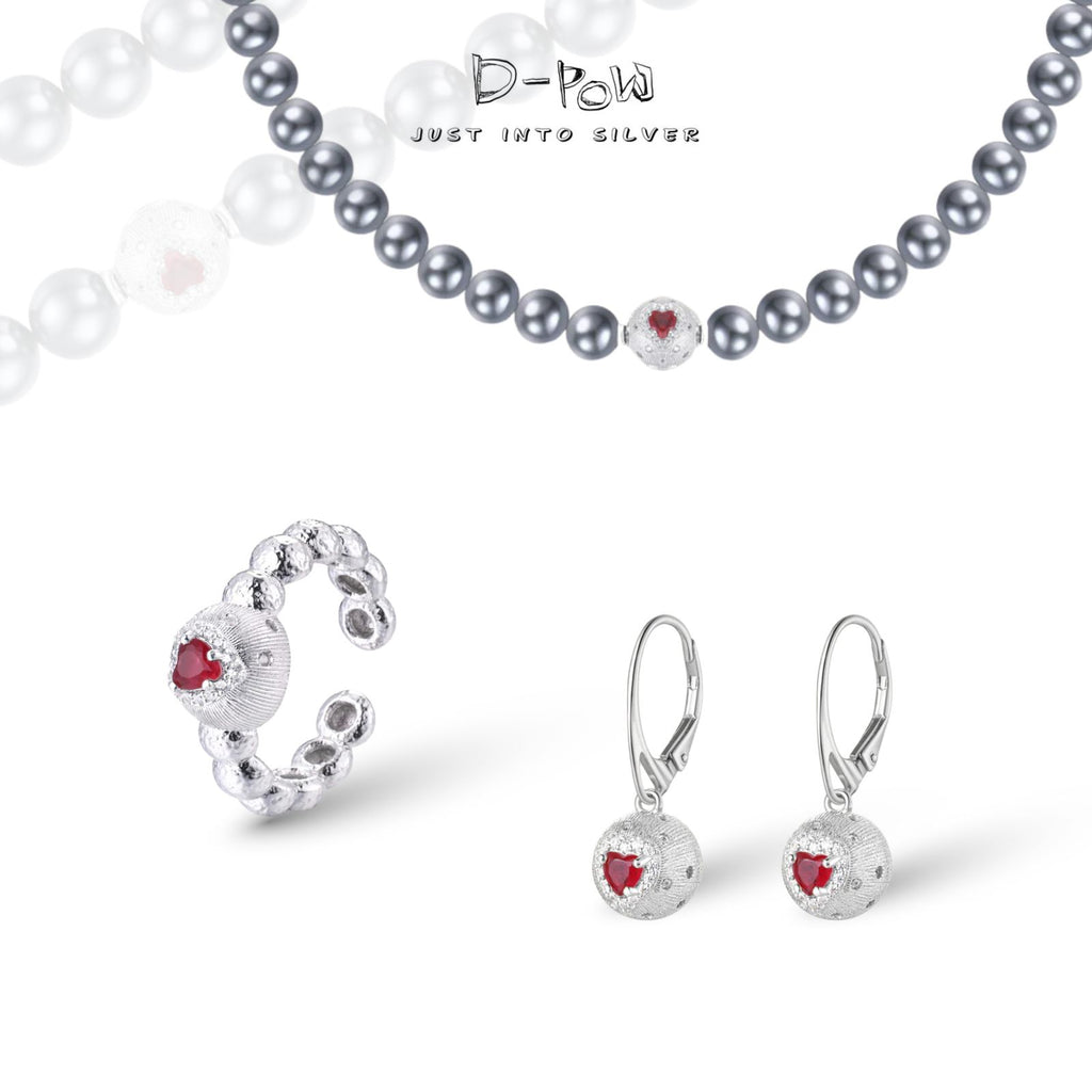 [Cosmic Amour] D-POW Peach Jewelry Set – 925 Sterling Silver Necklace, Earrings & Ring