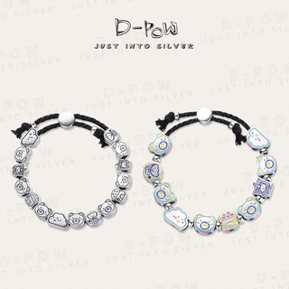 D-Pow S925 Sterling Silver “Lubi Bear” Playground Leather Cord Bracelet – Cute Charm Adjustable Bracelet for Women - D-POW