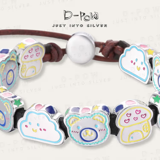 D-Pow S925 Sterling Silver “Lubi Bear” Playground Leather Cord Bracelet – Cute Charm Adjustable Bracelet for Women - D-POW
