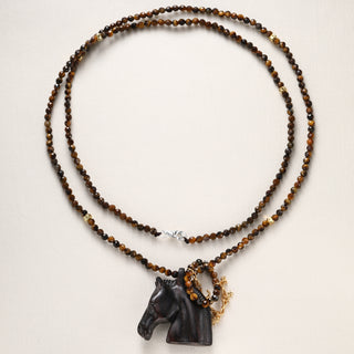 D-Pow Chestnut Pegasus Pendant Necklace – 925 Sterling Silver & Wood, 72 cm Long Chain - D-POW