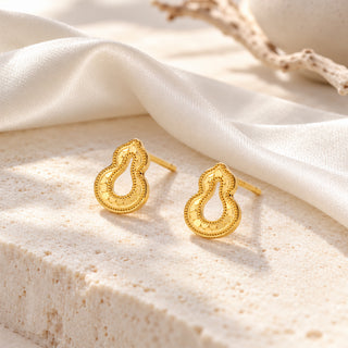 D-POW 9999 Fine Silver Gold-Tone Gourd Stud Earrings – Chinese Lucky Jewelry | D-POW