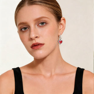 Cupid's Heart | D-pow Sterling Silver Red Heart Agate Drop Earrings - D-POW