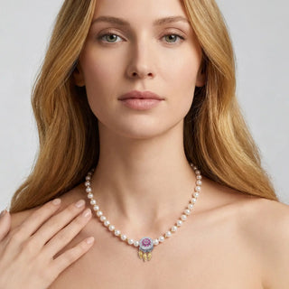 [Whispers of Dreams] D-POW Handcrafted Pearl Sterling Silver Necklace Featuring an Enchanted Dreamcatcher Disc 48cm(18.9'') - D-POW