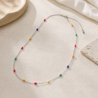 D-Pow Colorful Beaded Silver Choker Necklace