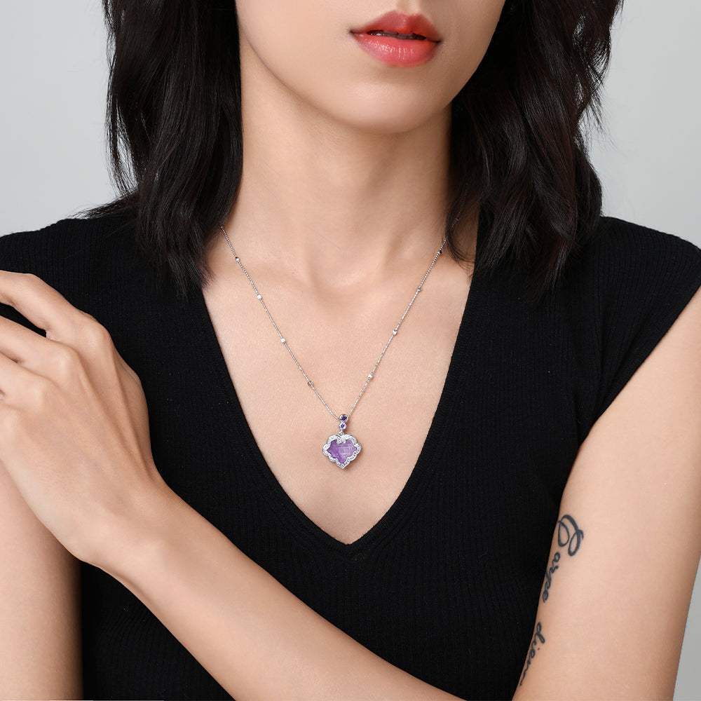 [Lustre Ruyi] D-pow Handcrafted 925 Silver Necklace with Quartz Stones, 49cm (19.3'')