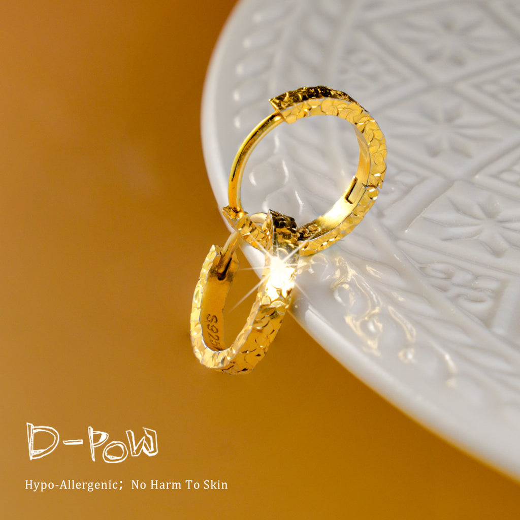 [Shatterlight Series] D-POW 925 Sterling Silver Crushed Ice Textured Hoop Earrings