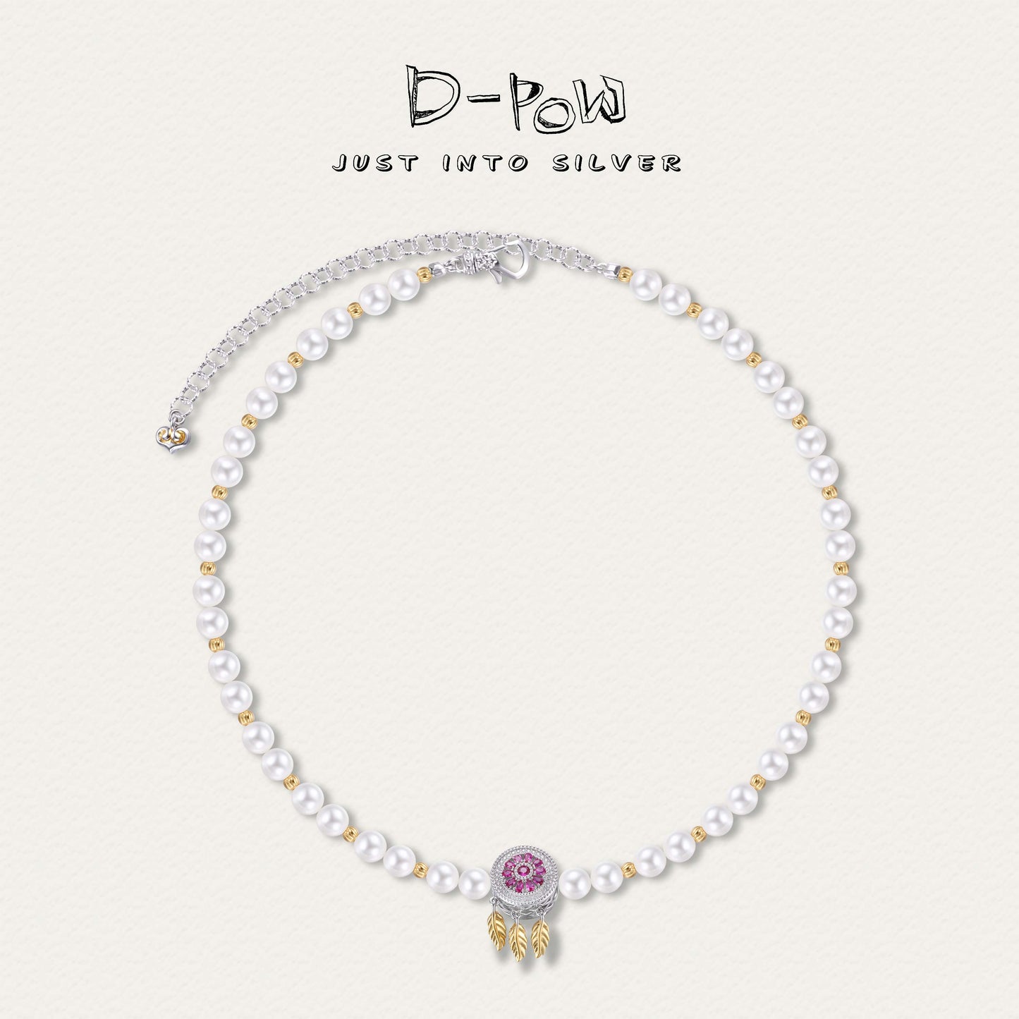 [Whispers of Dreams] D-POW Handcrafted Pearl Sterling Silver Necklace Featuring an Enchanted Dreamcatcher Disc 48cm(18.9'')