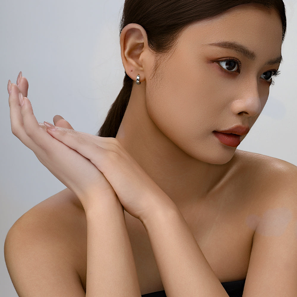 [Shatterlight Series] D-POW 925 Sterling Silver Crushed Ice Textured Hoop Earrings