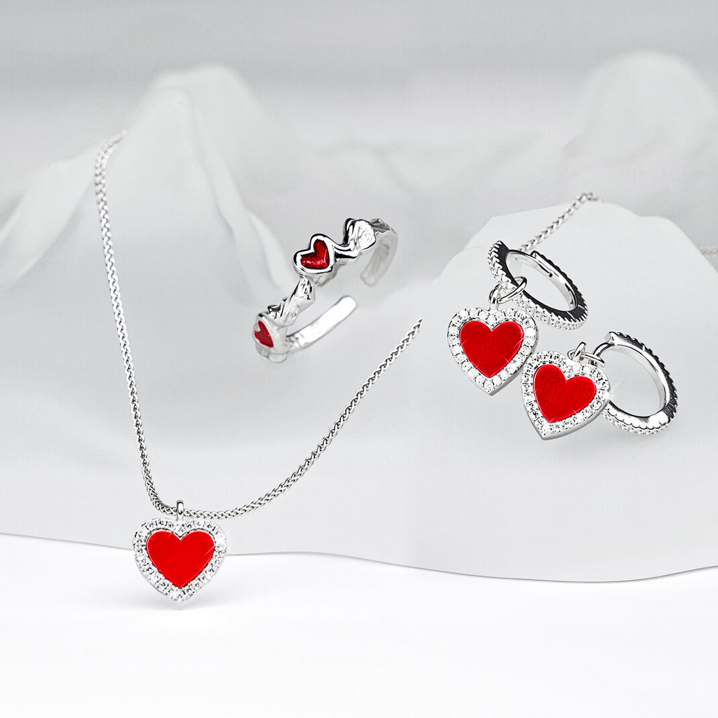 Cupid's Heart Jewelry Set – Necklace & Ring with Free Earrings