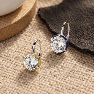 D-POW 925 Sterling Silver Round CZ Drop Earrings – Color Accent Design | D-POW