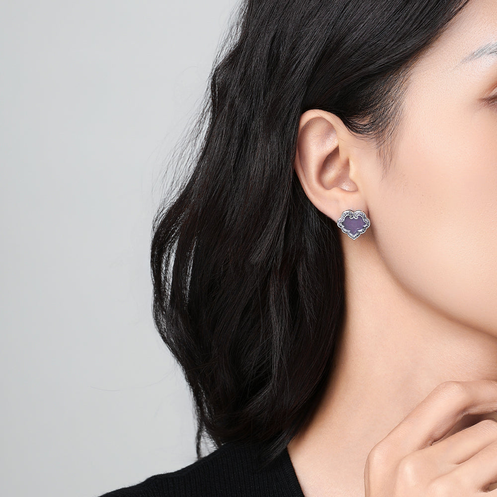 [Lustre Ruyi] D-pow Handcrafted 925 Silver Stud Earrings with Dazzling Stones