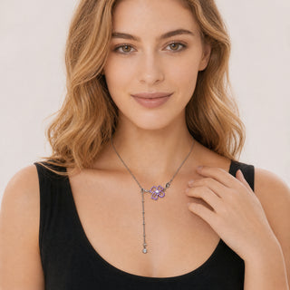 D-Pow S925 Sterling Silver “Cream Flower” Necklace – 58cm Sweet Floral Pendant Long Chain for Women - D-POW