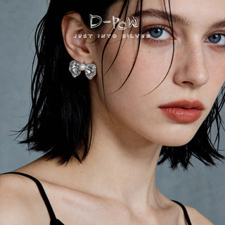 [Miu-Inspired Ballet] D-POW 925 Sterling Silver Cubic Zirconia Stud Earrings - D-POW