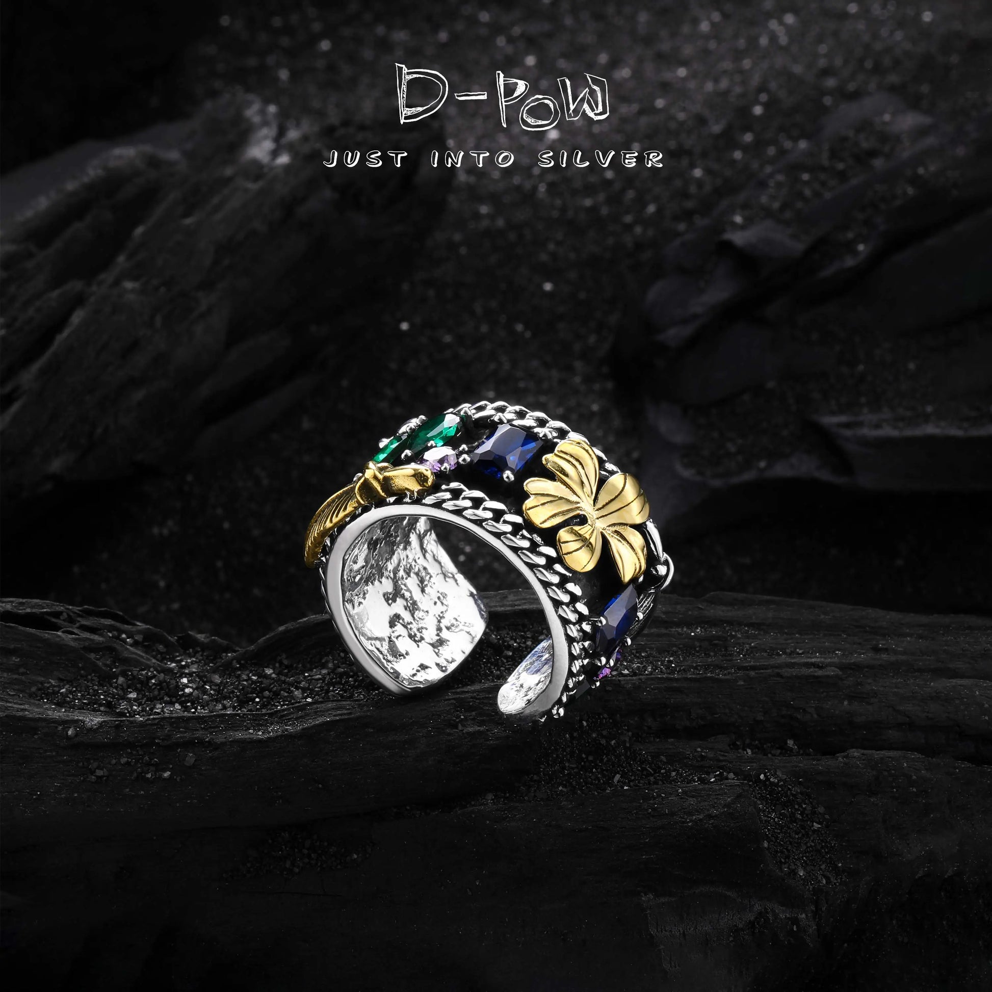 [Heavywork Goldflower]  D-POW Handcrafted Upgraded Linglang Stone Heavywork Ring