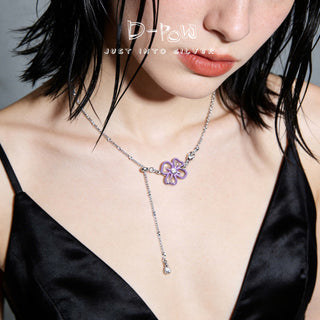 D-Pow S925 Sterling Silver “Cream Flower” Necklace – 58cm Sweet Floral Pendant Long Chain for Women - D-POW
