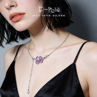 D-Pow S925 Sterling Silver “Cream Flower” Necklace – 58cm Sweet Floral Pendant Long Chain for Women - D-POW