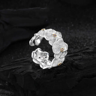 [Bloom] D-POW 925 Sterling Silver Cubic Zirconia Gardenia Wide Band Ring