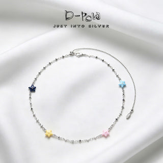 D-Pow S925 Silver Cream Star Necklace 52cm – Cute Minimalist Pendant - D-POW