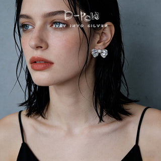 [Miu-Inspired Ballet] D-POW 925 Sterling Silver Cubic Zirconia Stud Earrings - D-POW