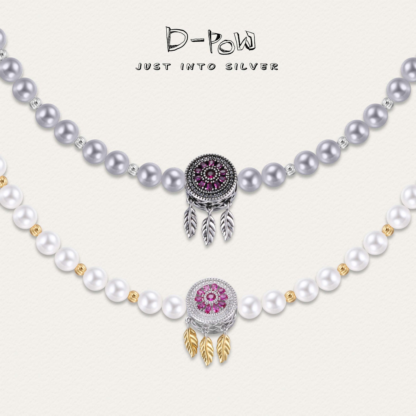 [Whispers of Dreams] D-POW Handcrafted Pearl Sterling Silver Necklace Featuring an Enchanted Dreamcatcher Disc 48cm(18.9'')