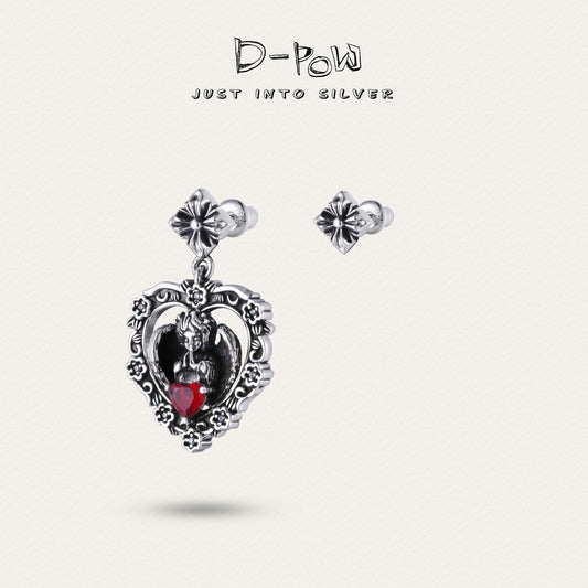 [Seraph's Silence] D-POW Heart Red Gem Sterling Silver Earrings