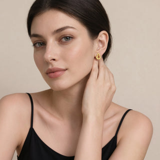 D-POW 9999 Fine Silver Gold-Tone Gourd Stud Earrings – Chinese Lucky Jewelry | D-POW
