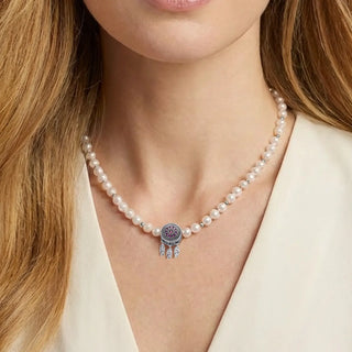 [Whispers of Dreams] D-POW Handcrafted Pearl Sterling Silver Necklace Featuring an Enchanted Dreamcatcher Disc 48cm(18.9'') - D-POW