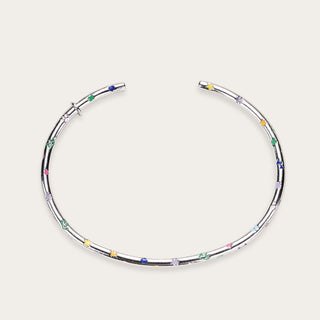 D-Pow Colorful Enamel Open Cuff Bracelet – Silver-Tone Bangle