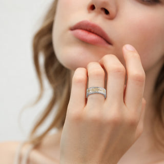 D-POW 925 Sterling Silver Two-Tone Open Ring – Adjustable Lucky Statement Ring | D-POW