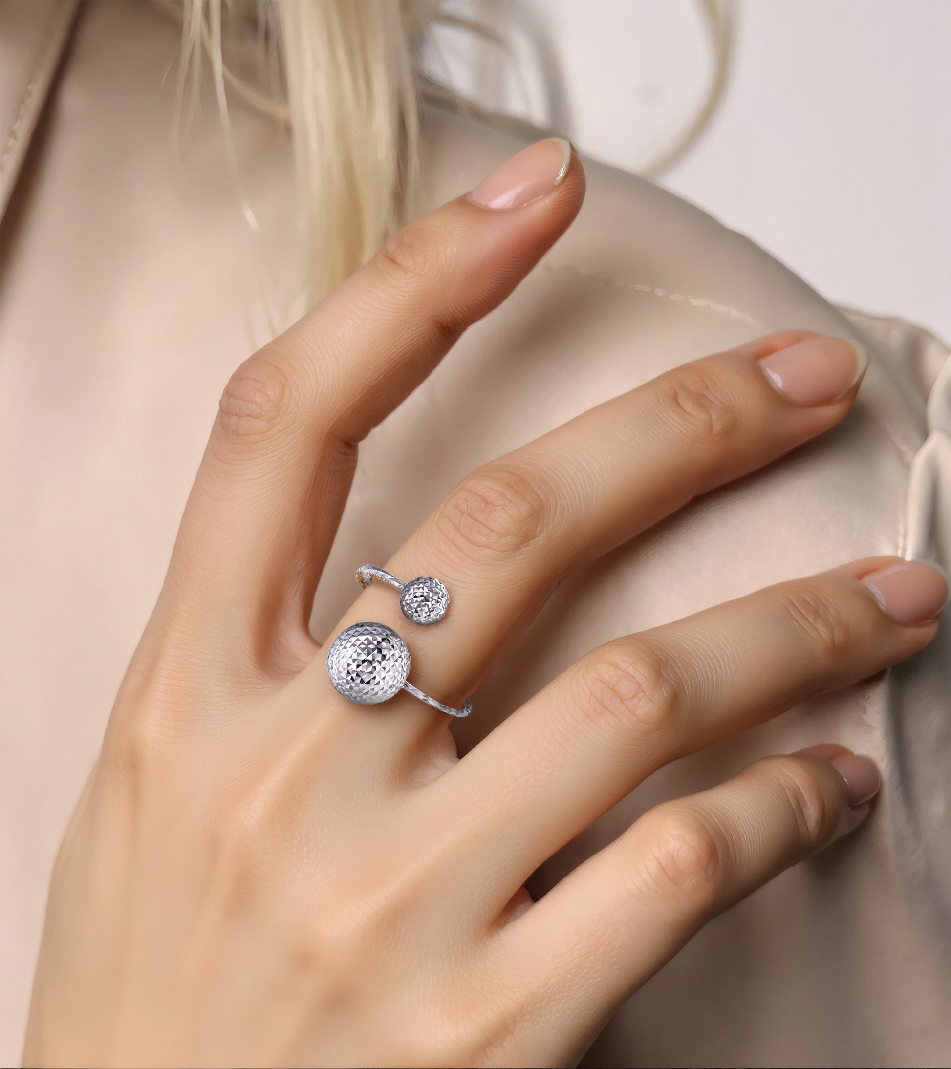 [Frozen Echo] D-POW Dual Cosmic Sphere Adjustable Sterling Silver Ring