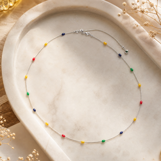 D-Pow Colorful Beaded Silver Choker Necklace | D-POW