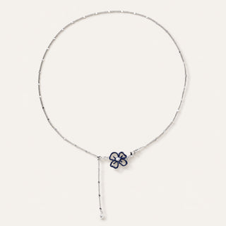 D-Pow S925 Sterling Silver “Cream Flower” Necklace – 58cm Sweet Floral Pendant Long Chain for Women - D-POW