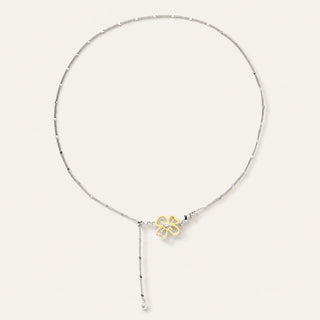 D-Pow S925 Sterling Silver “Cream Flower” Necklace – 58cm Sweet Floral Pendant Long Chain for Women - D-POW