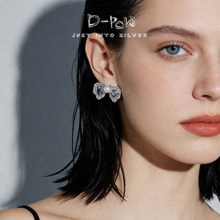 [Miu-Inspired Ballet] D-POW 925 Sterling Silver Cubic Zirconia Stud Earrings - D-POW