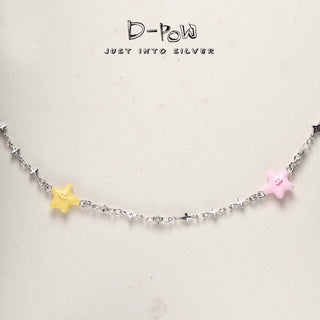D-Pow S925 Silver Cream Star Necklace 52cm – Cute Minimalist Pendant - D-POW