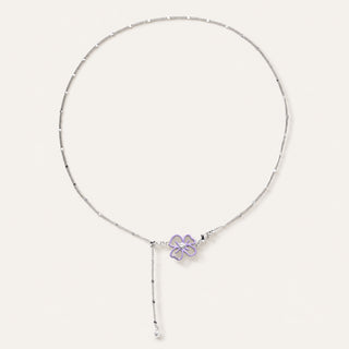 D-Pow S925 Sterling Silver “Cream Flower” Necklace – 58cm Sweet Floral Pendant Long Chain for Women - D-POW