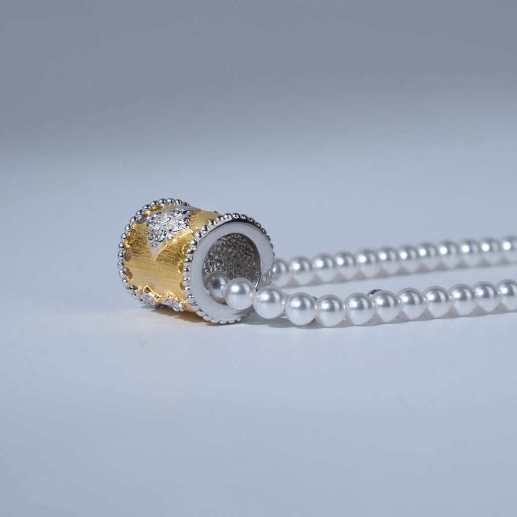 [Baroque Bloom] D-POW 925 Sterling Silver "Ineffleur" Dual-Layer Adjustable Necklace in Bucchi Style,37–51CM(14.6–20.1'')