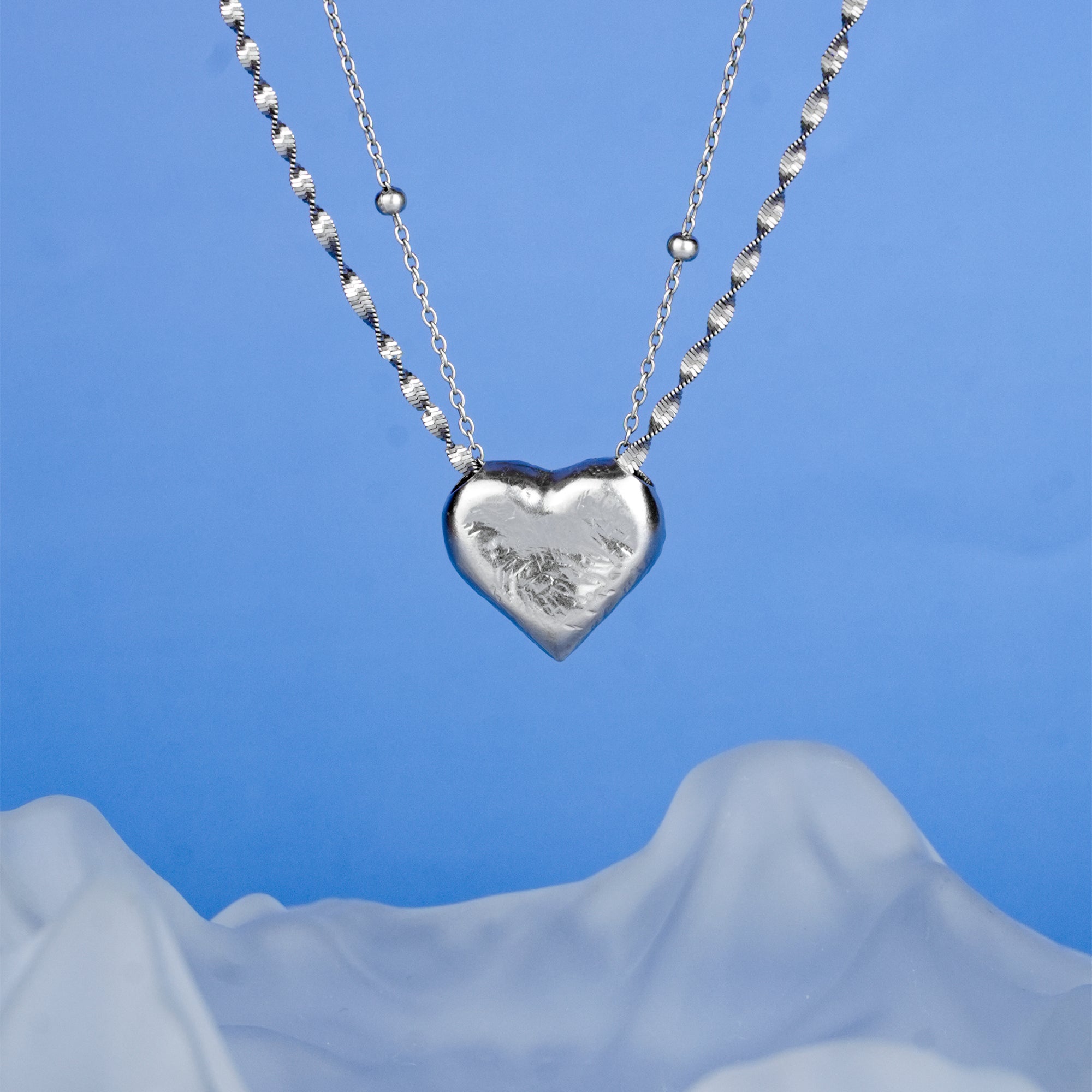 ★VINTAGE HOLLYWOOD★ 2way Essential Color Heart Necklace_VH D-POW Baroque-Inspired Double Heart Necklace in 925 Sterling