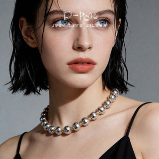 D-POW 925 Sterling Silver Golden Pearl Beaded Necklace – Adjustable 40–55cm | D-POW
