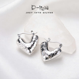 D-Pow S925 Sterling Silver Icy Heart Earrings – Minimalist Cute Jewelry for Women - D-POW